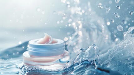 Abstract summer banner with water waves and sunlight highlighting moisturizer cosmetics