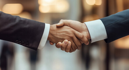 business people shaking hands in front of office