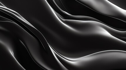 Obraz premium Abstract composition of smooth black backdrop with fluid white lines and soft waves, modern elegance, minimalist and sophisticated aesthetics