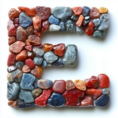 The Letter E Formed with Colorful Polished Stones