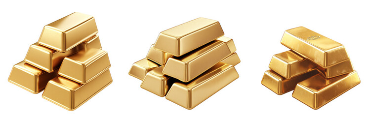 Stacked gold bars financial wealth and investment symbol transparent background