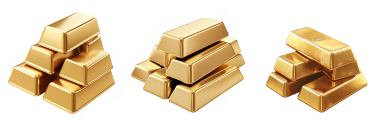 Stacked gold bars financial wealth and investment symbol transparent background