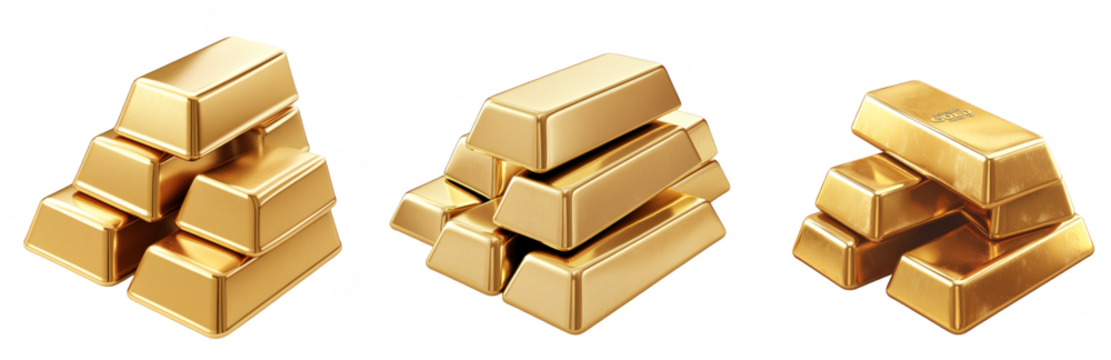 Stacked gold bars financial wealth and investment symbol transparent background