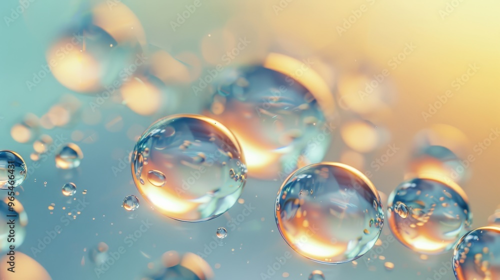 Poster serum droplets with a clear, glossy appearance and even texture