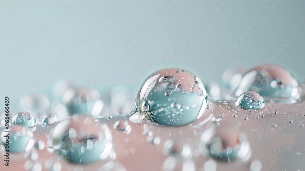 Poster serum droplets with a clear, glossy appearance and even texture