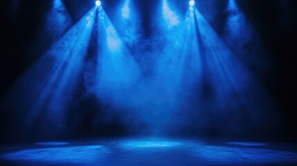 Naklejka premium Intense blue spotlight focused on the center stage, with a soft gradient fading into the background.