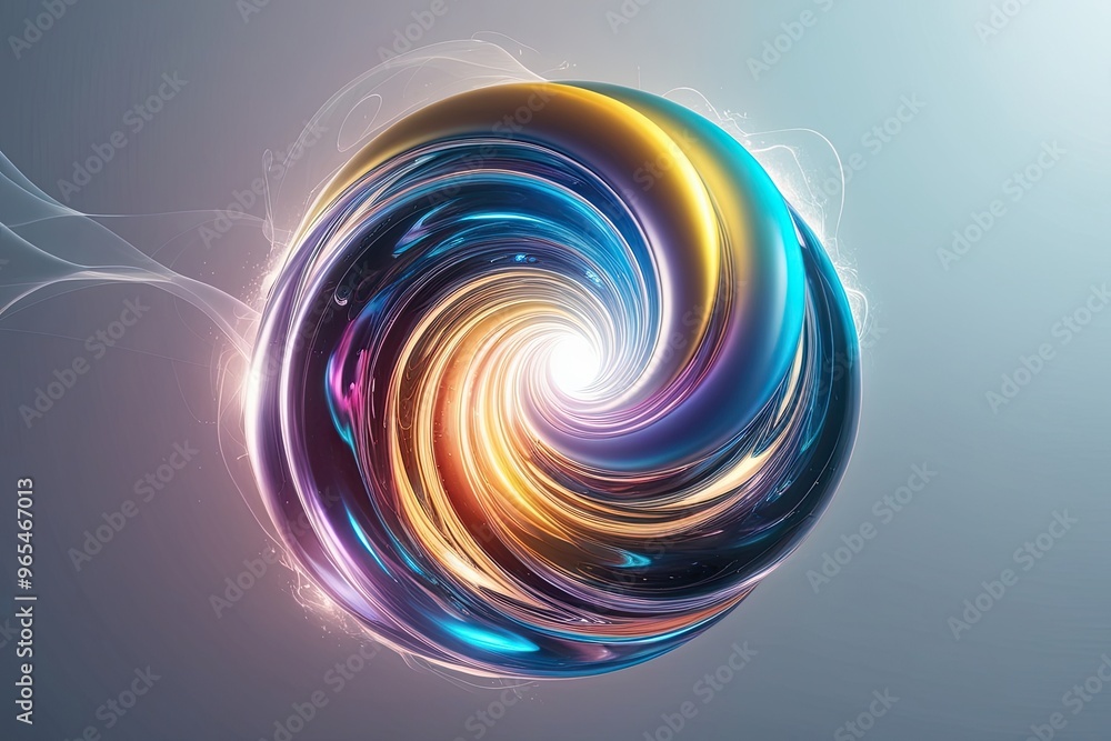 Poster luminous 3d flowing shape abstract design with radiant fluid spectral overlay