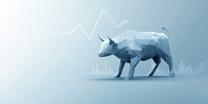 A sign of bull market displaying stock exchange graph and chart representing increasing price in the stock exchange. Generative AI.	