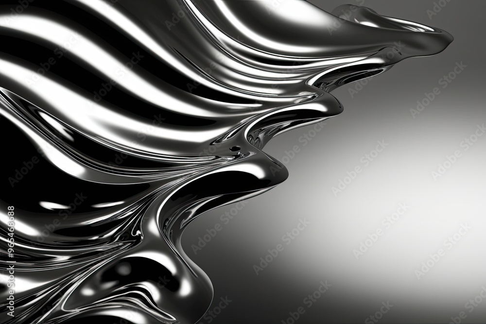 Poster sinuous glossy metallic surface with flowing waves and depth effects