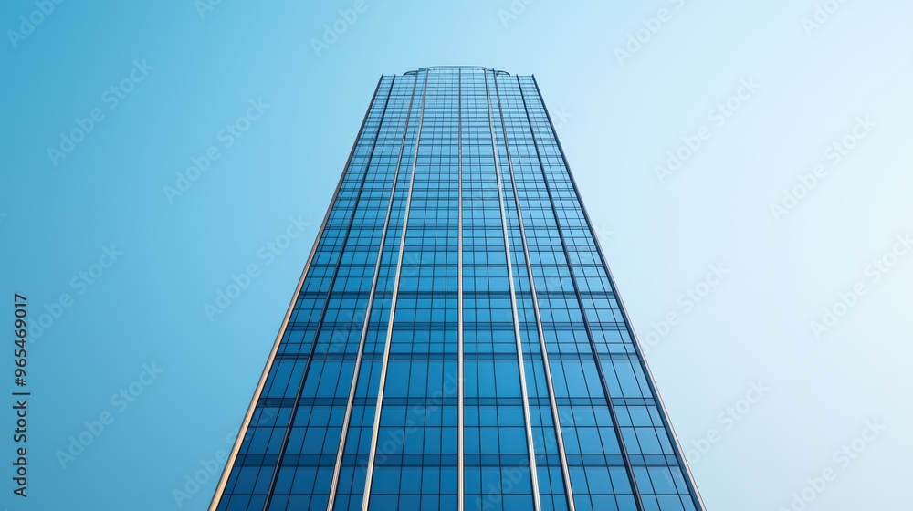 Poster futuristic model of modern skyscraper with glass facade and reflective surfaces using ray tracing te
