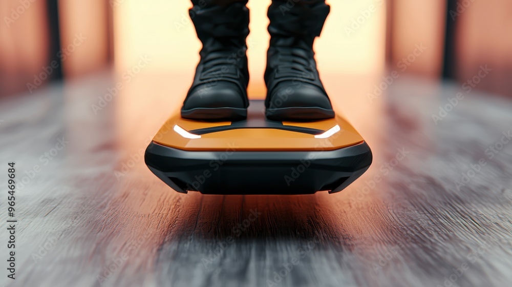 Poster cutting-edge futuristic hoverboard in with aerodynamic design on high-tech ray tracing background - 