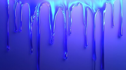 Naklejka premium Glowing neon blue paint dripping down a white wall, under blacklight for a luminescent effect, the paint glows brightly, creating a futuristic and electrifying atmosphere, the mood is vibrant and
