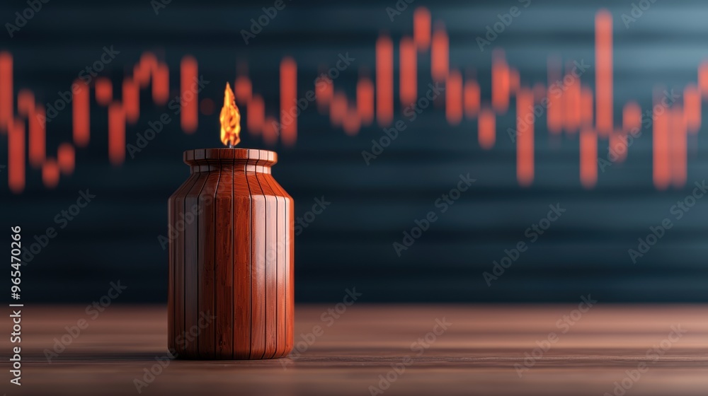 Poster financial analysis of global energy trends with oil barrels and graphs - with copy space and selecti