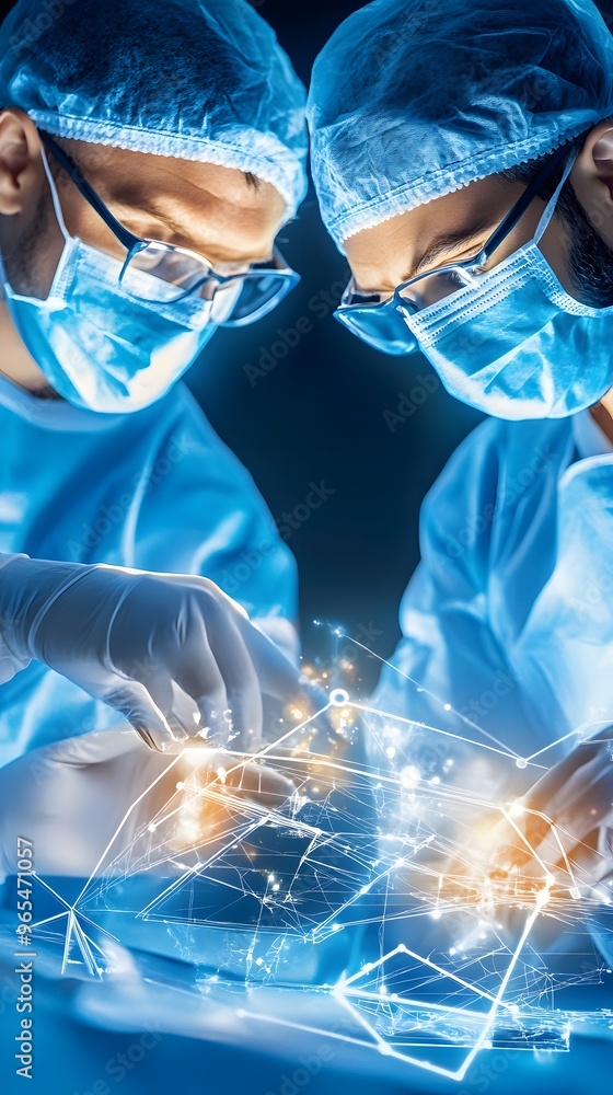 Aufkleber surgeons working with holographic interface in operating room.