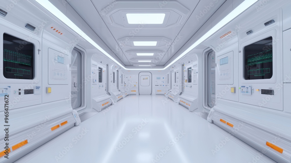 Aufkleber cutting-edge futuristic lab model with advanced equipment and ray tracing in a sterile environment -