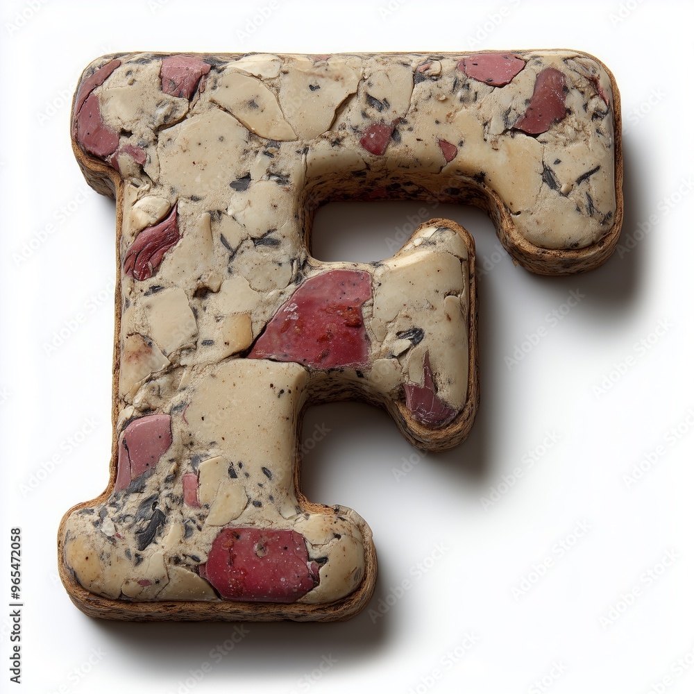 Sticker stone letter f with red, white, and black marbling