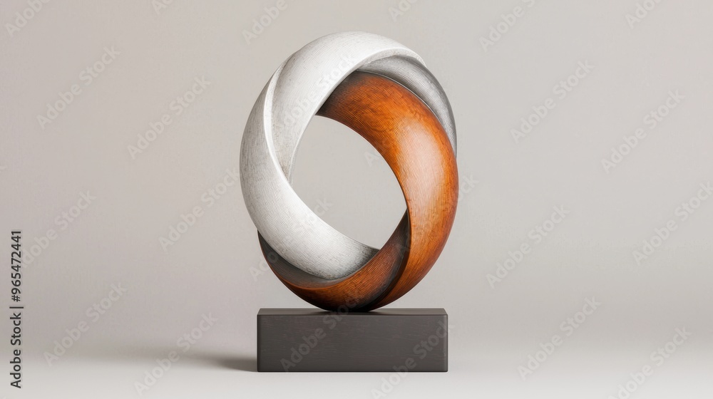 Poster futuristic modern art sculpture in high definition gallery setting with polished surfaces - with ray