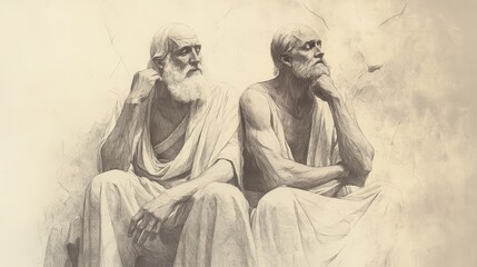 Fototapeta premium Moses and Aaron's Solemn Reflection After God's Reprimand, Biblical Illustration from Numbers, Beige Background, Perfect for Religious Education and Worship Materials