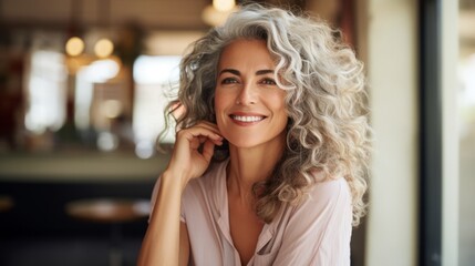 portrait of happy and elegant attractive middle aged pretty woman