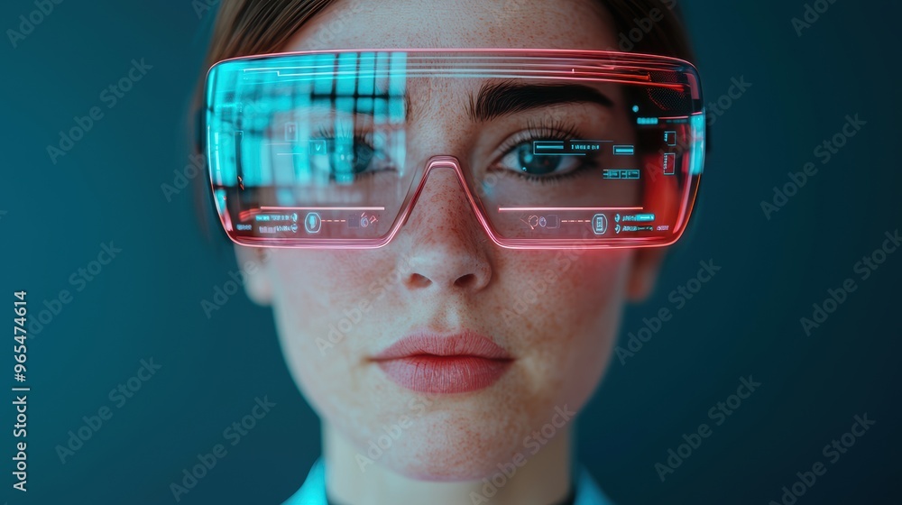 Aufkleber futuristic virtual assistant hologram interface with ray tracing technology in