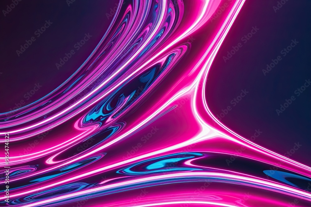 Poster vibrant neon ripple design with fluid dynamics and shimmering abstract shapes