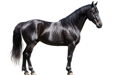 Obraz premium Majestic black horse standing proudly in full body pose isolated on white background