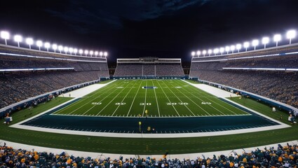 High-Resolution Wide-Angle Shot of an Illuminated Football Field
