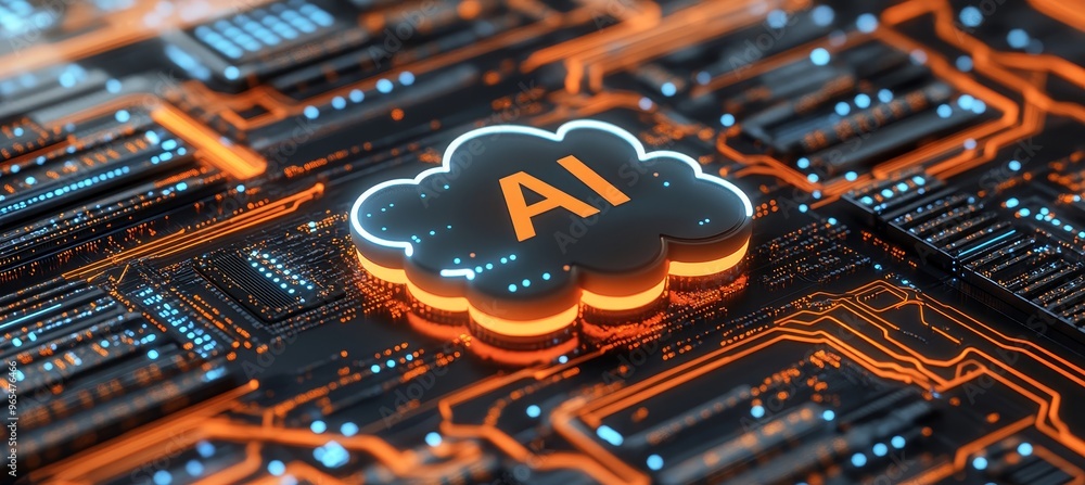 Poster ai cloud computing a 3d illustration with a glowing cloud symbolizing artificial intelligence