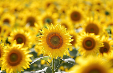 Fototapeta premium Closeup shot of sunflowers. Created with Ai