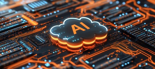 AI Cloud Computing A 3D illustration with a glowing cloud symbolizing artificial intelligence