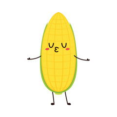 Corn cartoon vector. Cute vegetable vector character isolated on white. Corn mascot.