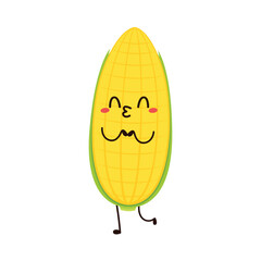 Corn cartoon vector. Cute vegetable vector character isolated on white. Corn mascot.
