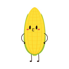 Corn cartoon vector. Cute vegetable vector character isolated on white. Corn mascot.