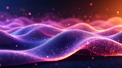 Obraz premium Abstract Purple Waves with Glowing Particles