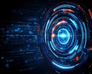 Obraz premium Futuristic abstract background with glowing circles and lines, perfect for technology, digital, and science fiction themes.