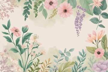 Obraz premium Dreamy Pastel Botanical Illustration with Soft Airy Background