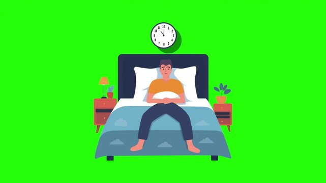 Men sleepless nights and time-forwarding green screen background motion graphics animation 4k quality.