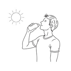 Man thirsty from heat of the summer sun One line continuous line art vector illustration on white background.