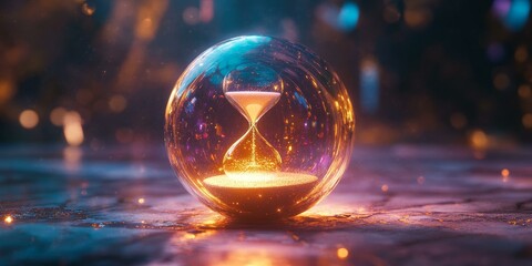 A glowing hourglass encased in a sphere.