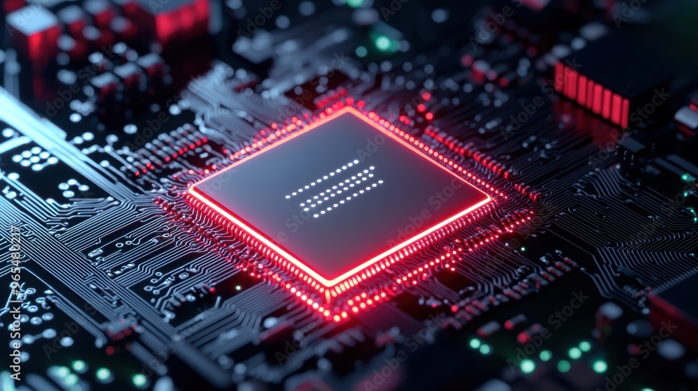 Aufkleber futuristic advanced ai chip with intricate circuits and ray tracing technology in detail