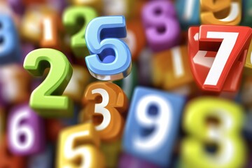 Colorful Numbers Background with 2, 5, and 7 in Focus