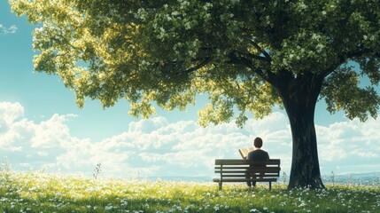 Man enjoying a book under a tree in a peaceful park