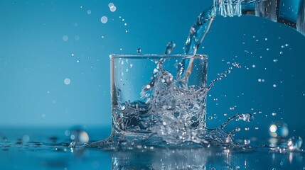 Fresh Water Flowing into a Glass, Emphasizing Hydration and Cleanliness with a Crisp and Clear Visual. Generative AI