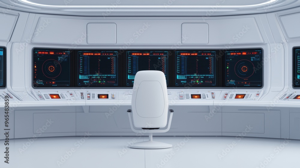 Aufkleber virtual futuristic control room with advanced interface and ray tracing - model