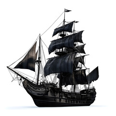 Black pirate ship sailboat isolated on white background