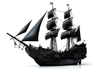 Black pirate ship sailboat isolated on white background