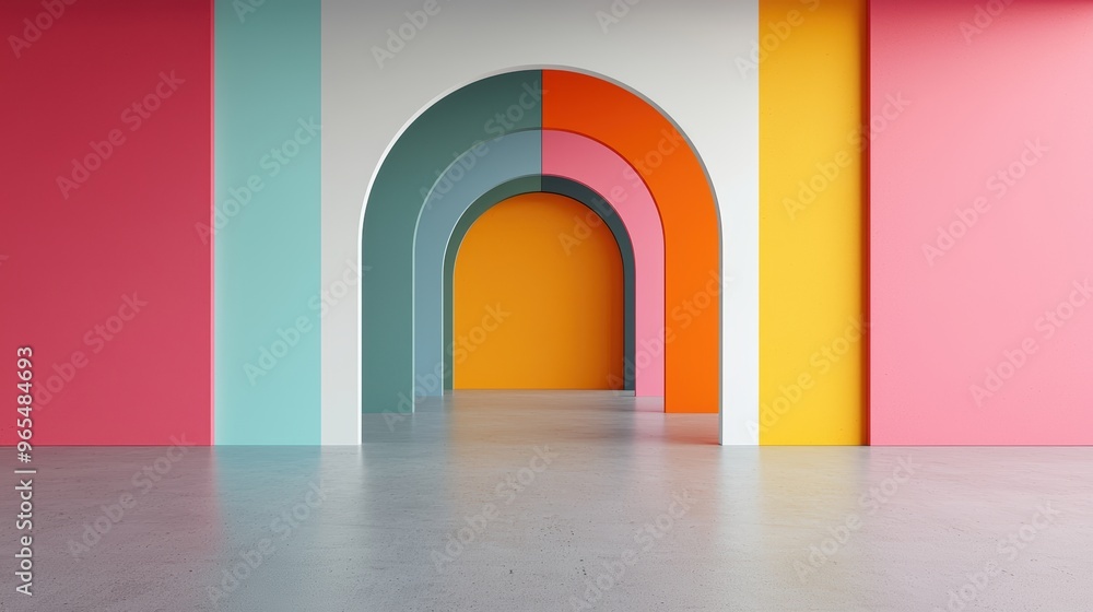 Poster futuristic abstract shapes art installation in public space - with ray tracing
