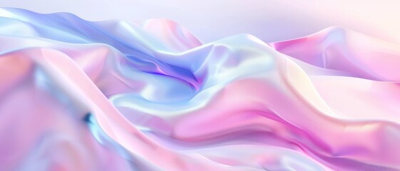 Obraz premium Dreamlike fabric waves in pastel colors of pink, blue, and lavender, creating a soft, ethereal visual effect.