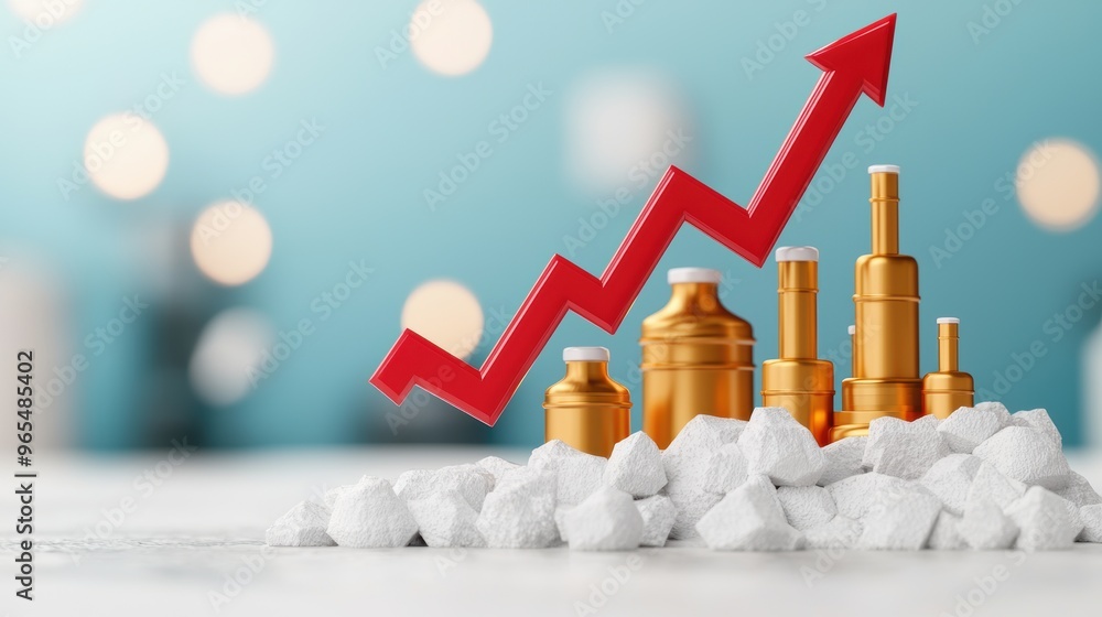 Poster global oil refinery operations with price trend graph in quality with copy space, selective focus on