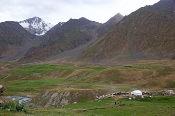Shepherds' tent camp along the Bartang Valley in the Gorno-Badakhshan region in Tajikistan